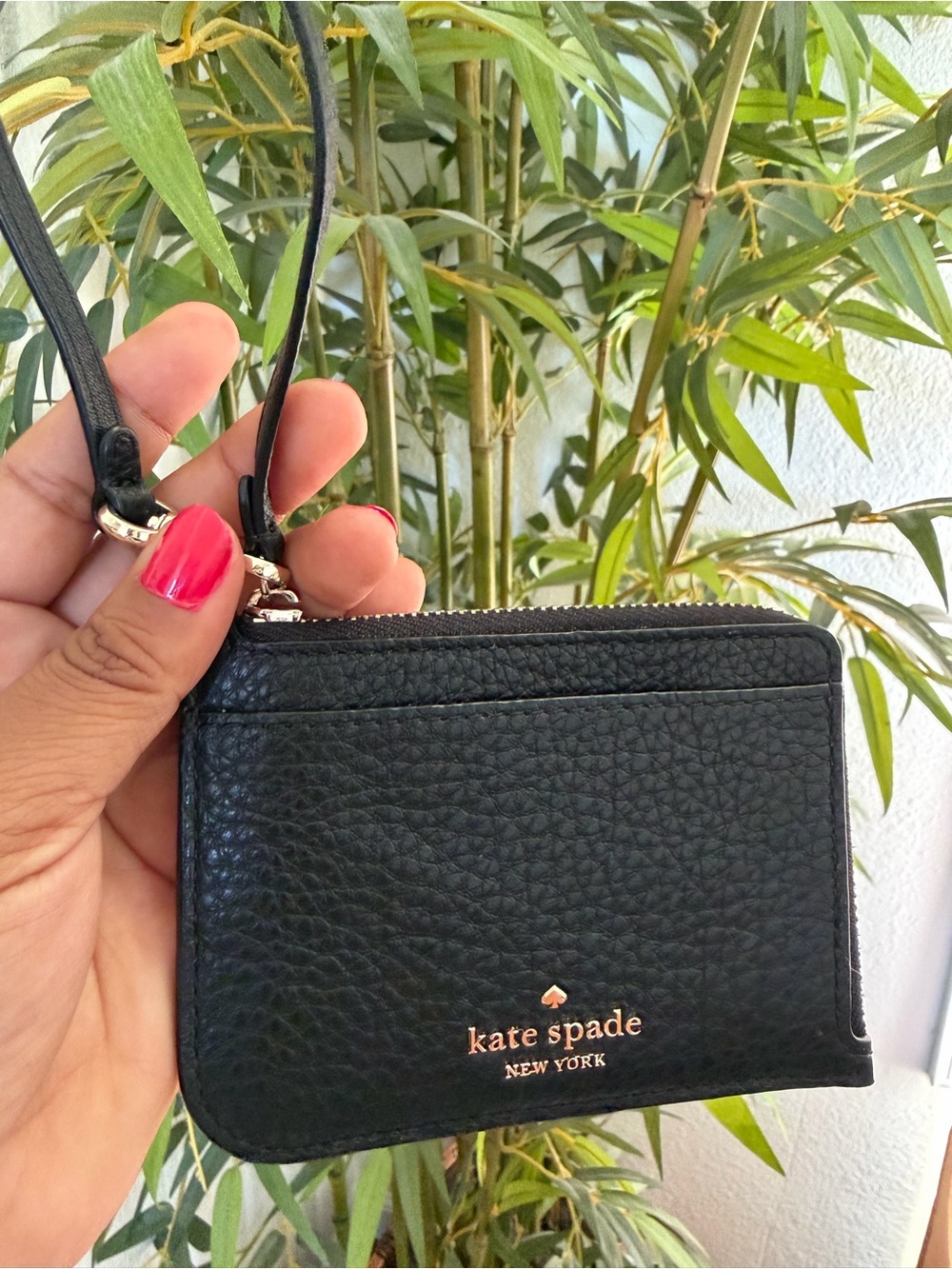 kate spade New York Black Pebbled Leather Wristlet Card Case